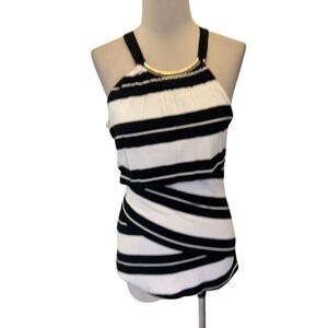 White House Black Market Women's Striped Tiered Sleeveless Top Black White Small